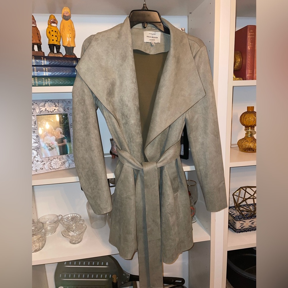 Sage Green Velvet Trench Coat